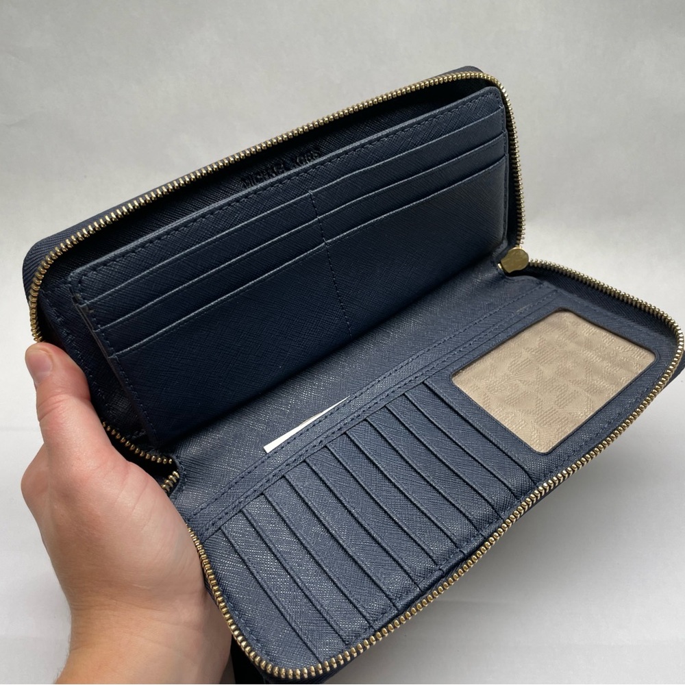 Michael Kors Jet Set Travel Continental Zip Wallet in Navy Blue Saffiano Leather - Picture 2 of 16